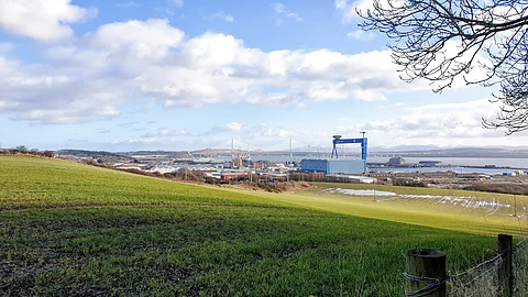 View towards Rosyth, location of Mowi Scotland's salmon processing plant.