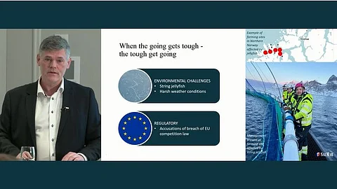 SalMar CEO Frode Arntsen, during the presentation of the group's fourth-quarter results for 2023.