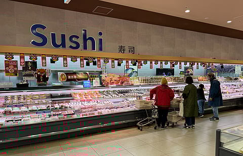 Supermarket with Norwegian seafood products in Japan. February 2024 was the 36th month in a row in which the value of Norwegian seafood exports has increased.