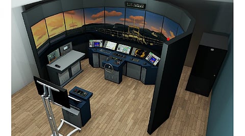 A rendering of the fisheries simulator with marine navigation capabilities.