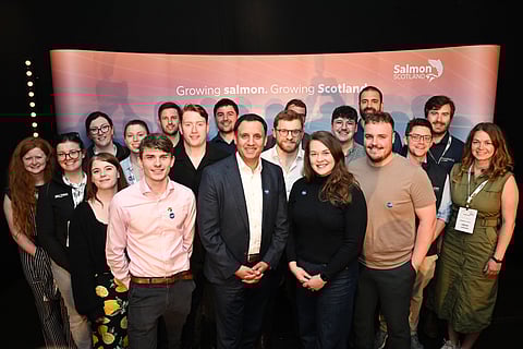 Scottish Labour Party leader Anas Sarwar with members of the Young Aquaculture Society at the official launch during Aquaculture UK 2024.