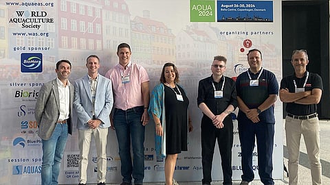 Partners from Lallemand Animal Nutrition and the University of Plymouth at AQUA 2024, where the new joint initiative was announced.