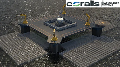 Design for Mariculture Systems' CORALIS fish farming platform, designed to produce up to 8,000 tonnes of fish per year.