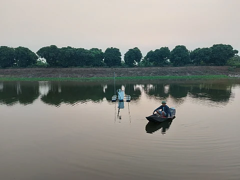 AquaWatch HydraSpectra unit installed on a shrimp farm in Hai Phong.