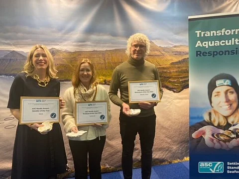 Recipients of the inaugural ASC Nordic Awards. From left: Josefina Söderlund Svahn, Country Commercial Food manager, IKEA Svenska Försäljning AB; Kristin Hurum, Director of HR, Sustainability, Quality, Cermaq Norway; and Jussi Kosomaa, Business Director, Nordic Trout.