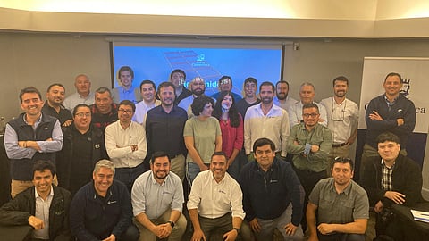 Attendees at the presentation of Salmones Camanchaca's new Diving Platform in Puerto Varas, Los Lagos, Chile.