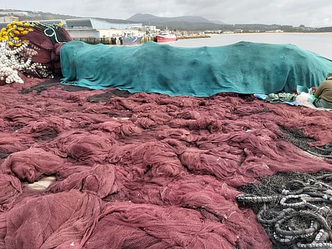 Fishing nets at a harbour in Galicia, Spain.