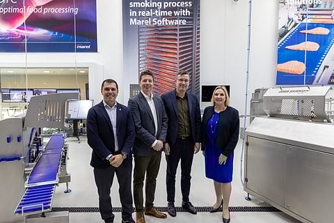 Left to right: Diego Lages, JBT Marel Director Sales and Marketing of Fish; Nathan Pyne-Carter, Ace Aquatec CEO; Skuli Sigurdsson, JBT Marel Vice President of Fish; Tara McGregor-Woodhams, Ace Aquatec Chief Sales and Marketing Officer.