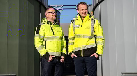 Salmon Evolution CFO Trond Vadset Veibust (left) and CEO Trond Håkon Schaug-Pettersen (right) at Indre Harøy.