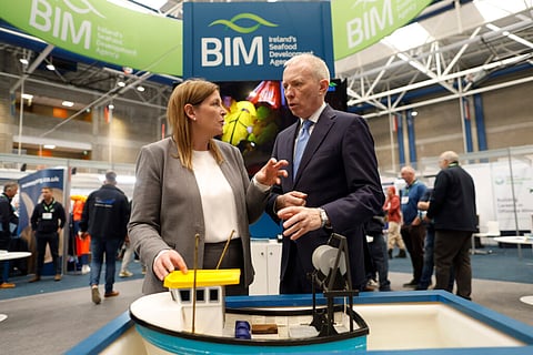 Minister of State for Agriculture, Food and the Marine with responsibility for Fisheries, Timmy Dooley TD with BIM CEO, Caroline Bocquel at the Irish Skipper Expo in Limerick on Friday 21 March, 2025