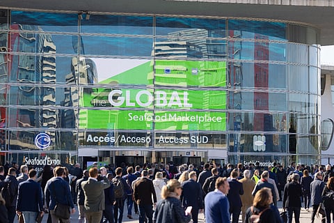 Visitors arriving at the main entrance of Seafood Expo Global 2024.