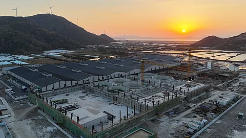 Sunset over Nordic Aqua Partners' farm in Gaotang, China.