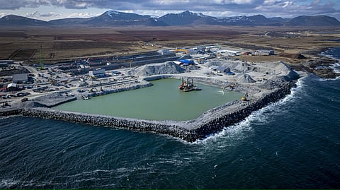 Harbour area at the Andfjord Salmon site in Kvalnes, Andøya, Norway.