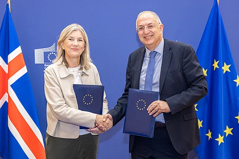 Iceland's Minister of Industry, Hanna Katrín Friðriksson and EU Commissioner for Fisheries and Oceans, Costas Kadis.