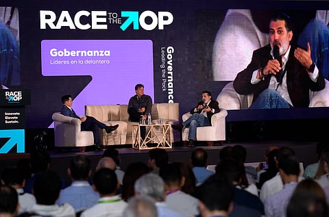 José Antonio Camposano (CNA), Alex Olsen (Corporación LANEC), and Sandro Coglitore (Omarsa), during Race to the Top 2024.