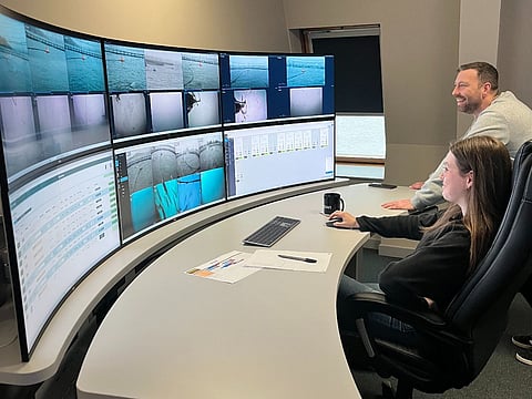 Caitlin Macdonald and Harry Fry at Mowi Scotland's new ROC in Stornoway.