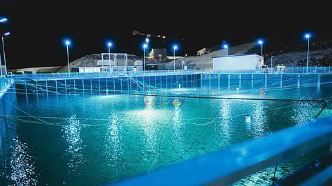View of Andfjord Salmon's K1 pool in Kvalnes, Andøya, Norway.