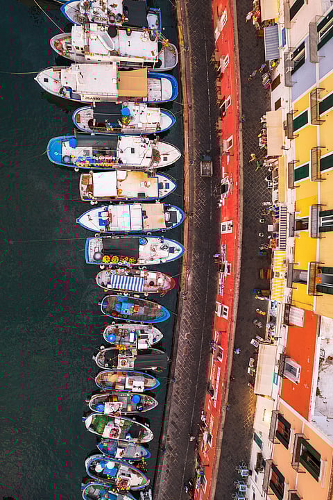 Fishing boats moored in Ponza, Italy.