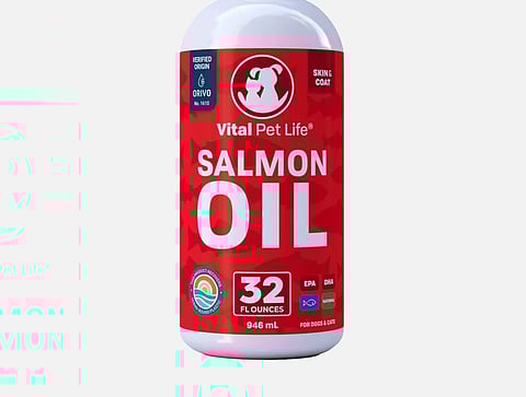This salmon oil contains essential omega-3 fatty acids necessary for skin and coat health, allergy defense, inflammation, and more.
