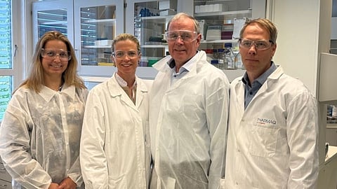 Trine Vatle, Director of Strategy and Operations, Kristine Hartmann, Managing Director Salmon Living Lab, Bernt Martinsen, Senior Vice President PHARMAQ part of Zoetis, and Simen Kristoffersen, Director of Research, pictured after signing the partnership agreement.