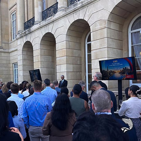 Event at Lancaster House, London, celebrating the new UK–India Free Trade Agreement coming into force.
