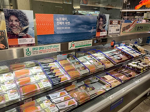 Norwegian Salmon at the supermarket in South Korea. Photo: Norwegian Seafood Council.