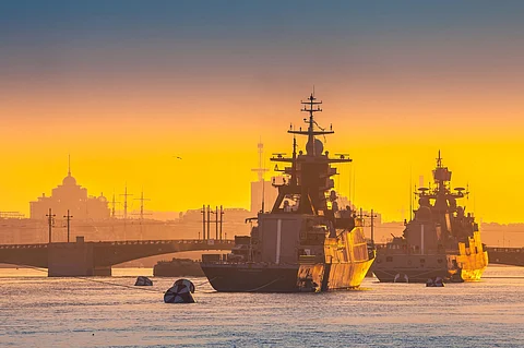 A squadron of military cruisers. St. Petersburg. Photo by: Adobe Stock.