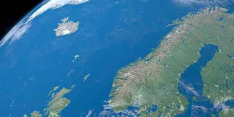 Satellite view over the Norwegian Sea. Photo: Adobe Stock.