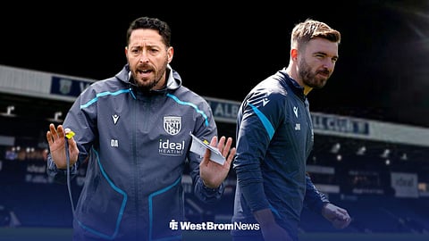 West Brom coach Damia Abella and James Morrison.