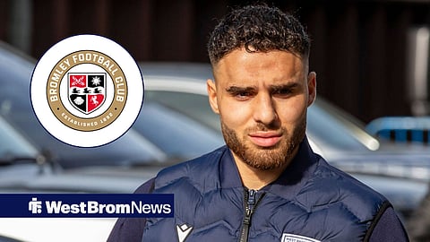 Tammer Bany in West Brom pre-match gear and Bromley badge in inset