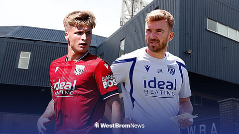 James Morrison in a West Brom training top next to Jimmy-Jay Morgan. Outside of The Hawthorns.