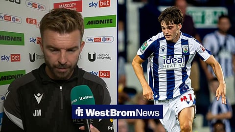 James Morrison speaking in an interview, with Alex Williams playing for West Brom to his right