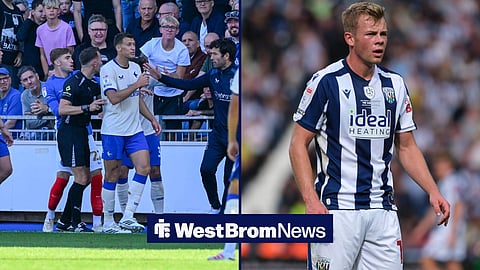 Krystian Bielik after Cardiff vs Portsmouth drama in image split with Aune Heggebo in West Brom action