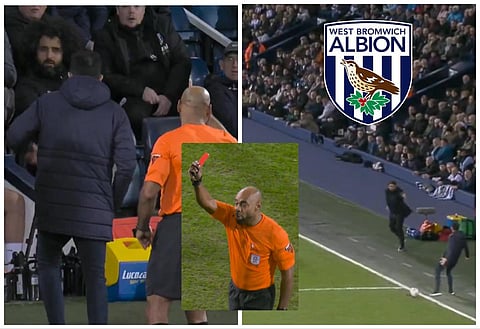 Carlos Corberan is sent off in West Brom v Southampton (pictures courtesy of Sky Sports Football)