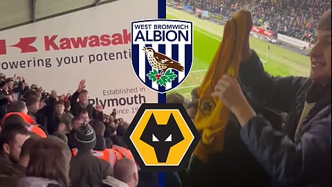 A Plymouth fan waved a Wolves shirt at West Brom fans in the Championship. Credit: Bryn Watts via X