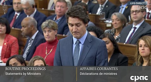 "Lips pursed..." Prime Minister Trudeau delivers an emotional, but in Nigel Hannaford's view a deeply disingenuous, tribute to freedom of speech and cultural expression.