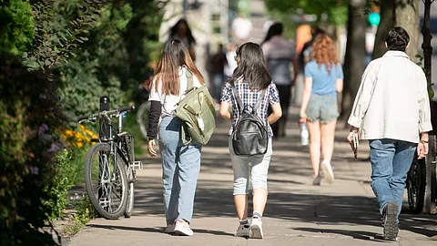 Students are seen walking at McGill University in Montreal on Aug. 23, 2023.