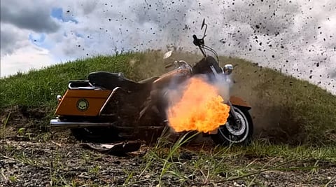 Brian Lanckiewicz, owner of Columbia Fence in Columbia Station, Ohio blew up his prized classic Harley-Davidson Electra Glide