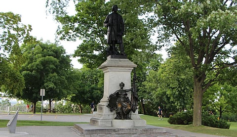 The statue of Sir John A Macdonald located at the southeast corner of Parliament Hill. A similar memorial at Queen's Park in Toronto has been boarded up as a protection against vandals. Writer Dr. John Robson deplores the denigration and cancellation of Canada's first prime minister.