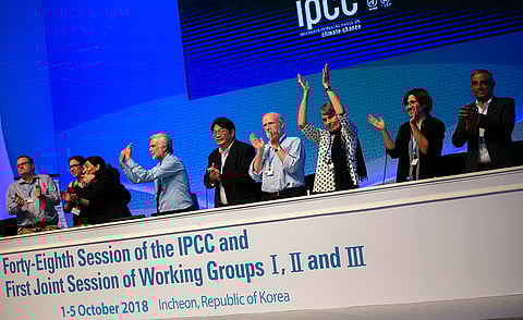 The showbiz side of climate change... delegates to the 2018 session of the International Panel on Climate Change cheer as the terms of the negotiated Summary of the scientific reports are agreed.