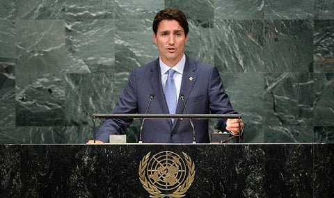 Prime Minister Justin Trudeau at UN General Assembly in New York. What's happening these days writes Dr. Antony Barber, is that Canada agrees to potentially oppressive things at the UN, then in the name of international solidarity enacts them in Canada as legislation .