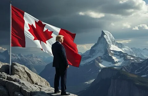Trump, manifested here with his AI-generated picture of himself with the Canadian flag, caused a furor in Canada.