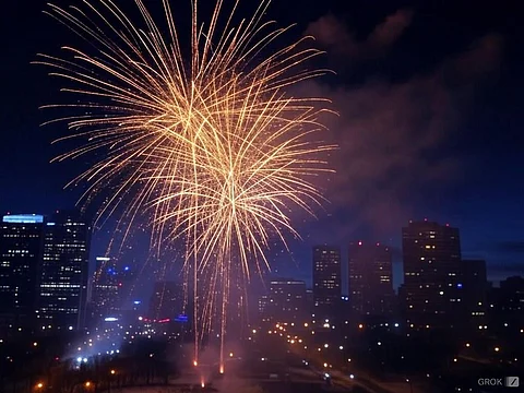 An AI-generated picture of fireworks over Edmonton