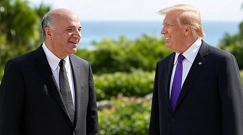 Rendering of Kevin O'Leary and President-elect Donald Trump at Mar-a-Lago