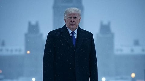 A rendering of President-elect Donald Trump outside Canadian Parliament