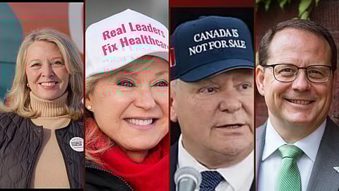 Marit Stiles, Bonnie Crombie, Doug Ford, Mike Schreiner