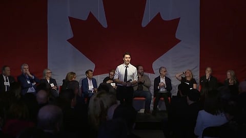 Justin Trudeau speaking at the Canada-US Economic Summit