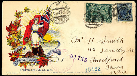 Post card from 1905 with logo promoting the prior national anthem of Canada, addressed appropriately to ‘H.Smith’ of Medford Massachusetts