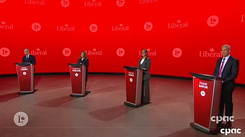 Prime Minister Justin Trudeau’s economic adviser Mark Carney, former Finance Minister and Deputy Prime Minister Chrystia Freeland, former House leader Karina Gould and former Liberal MP Frank Baylis joined the debate stage in Montreal ahead of the March 9 vote.