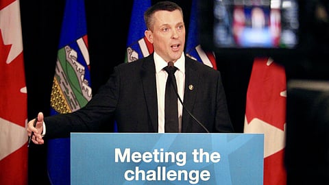 Alberta Finance Minister Nate Horner speaks on the 2025 Alberta budget